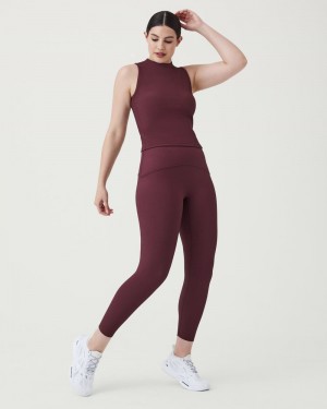 Spanx Booty Boost® Active Contour Rib 7/8 Leggings Burgundy | CWEZNXG-76