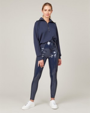 Spanx Faux Patent Leather Leggings Navy | UVYIJFW-80