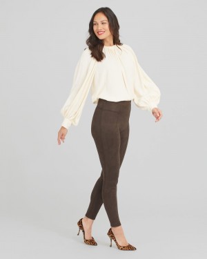 Spanx Faux Suede Leggings Chocolate Brown | VNWTECS-53