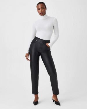 Spanx Leather-Like Slim Straight Pant Black | PFUDZEW-12