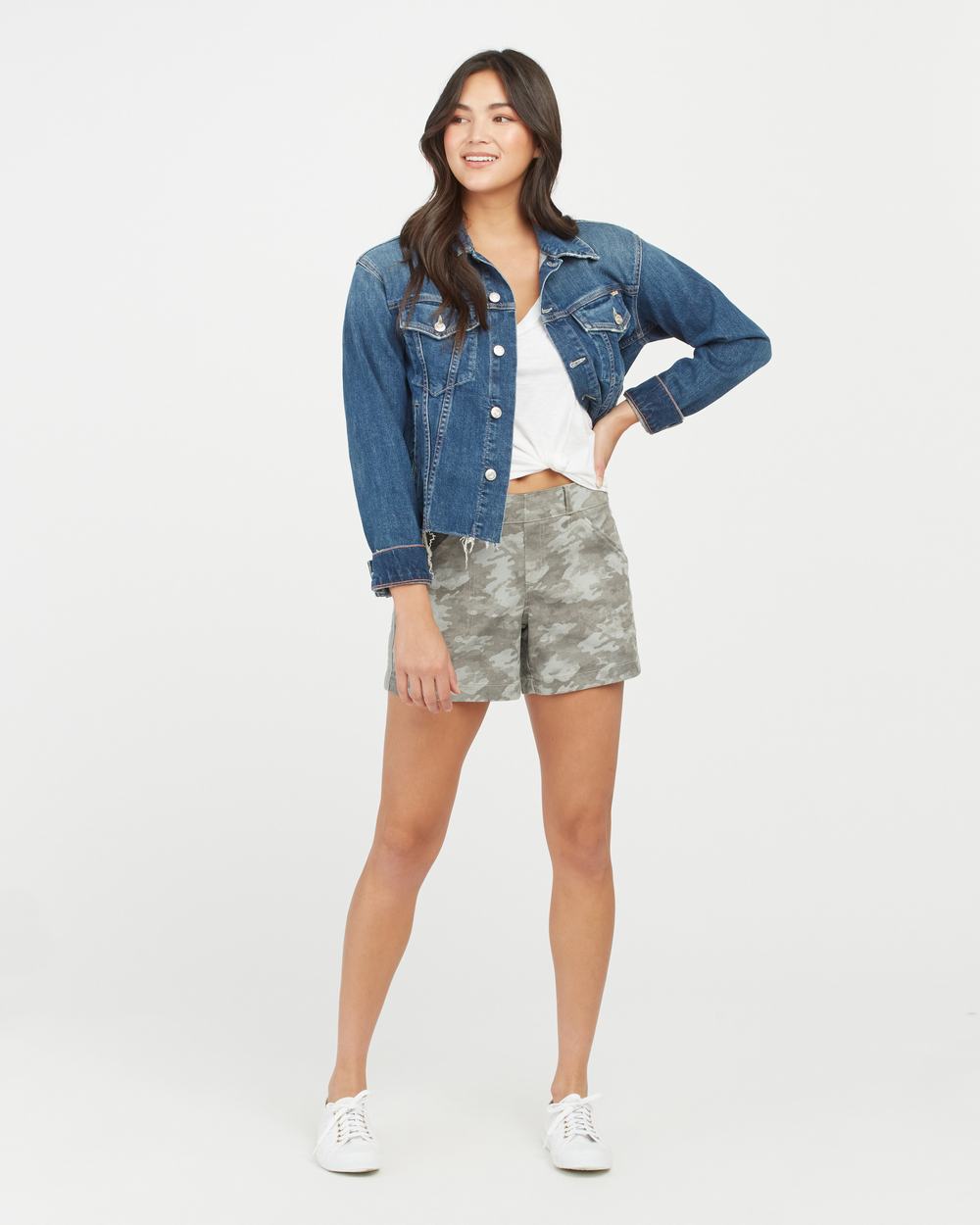 Spanx Stretch Twill Shorts, 4" Grey Wash Camo | IRLDSVZ-57