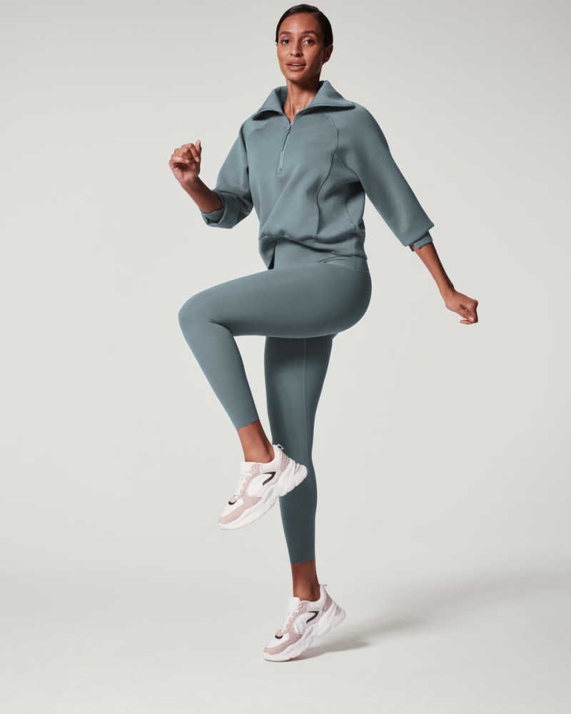 Spanx AirEssentials Half Zip Blue Grey | VHWNKTU-78