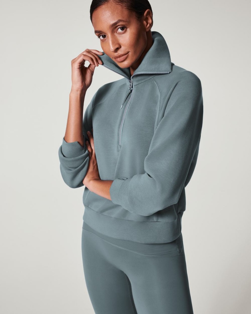 Spanx AirEssentials Half Zip Blue Grey | VHWNKTU-78