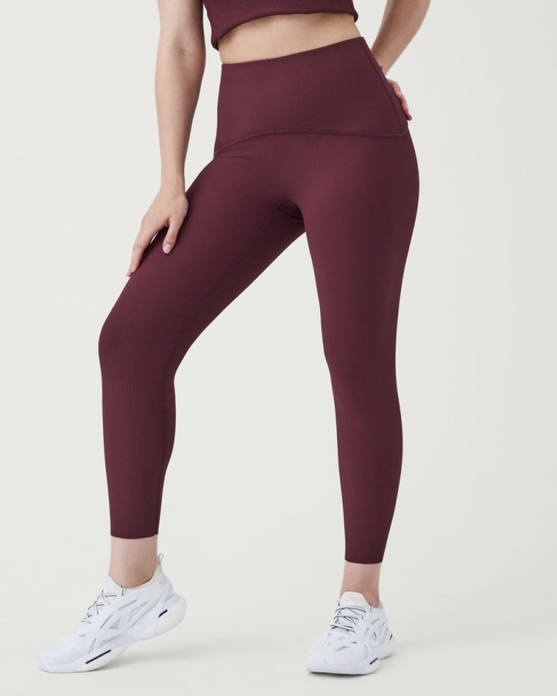 Spanx Booty Boost® Active Contour Rib 7/8 Leggings Burgundy | CWEZNXG-76