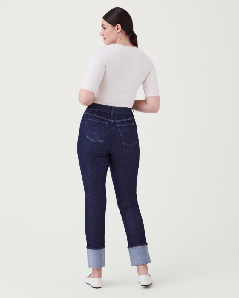 Spanx Cuffed Straight Leg Jeans Indigo | HRSUACP-10