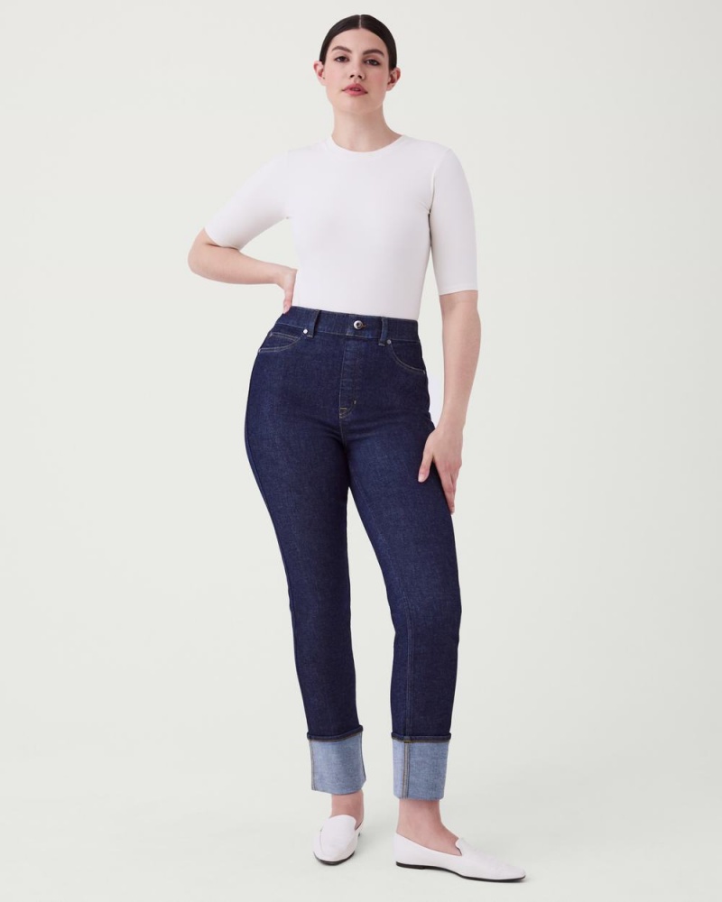 Spanx Cuffed Straight Leg Jeans Indigo | HRSUACP-10