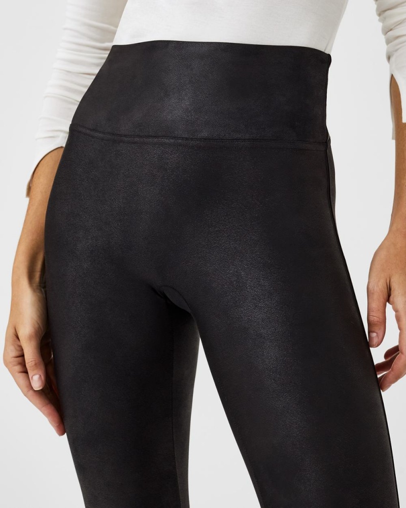 Spanx Faux Leather Fleece-Lined Leggings Black | BKLMIDH-37