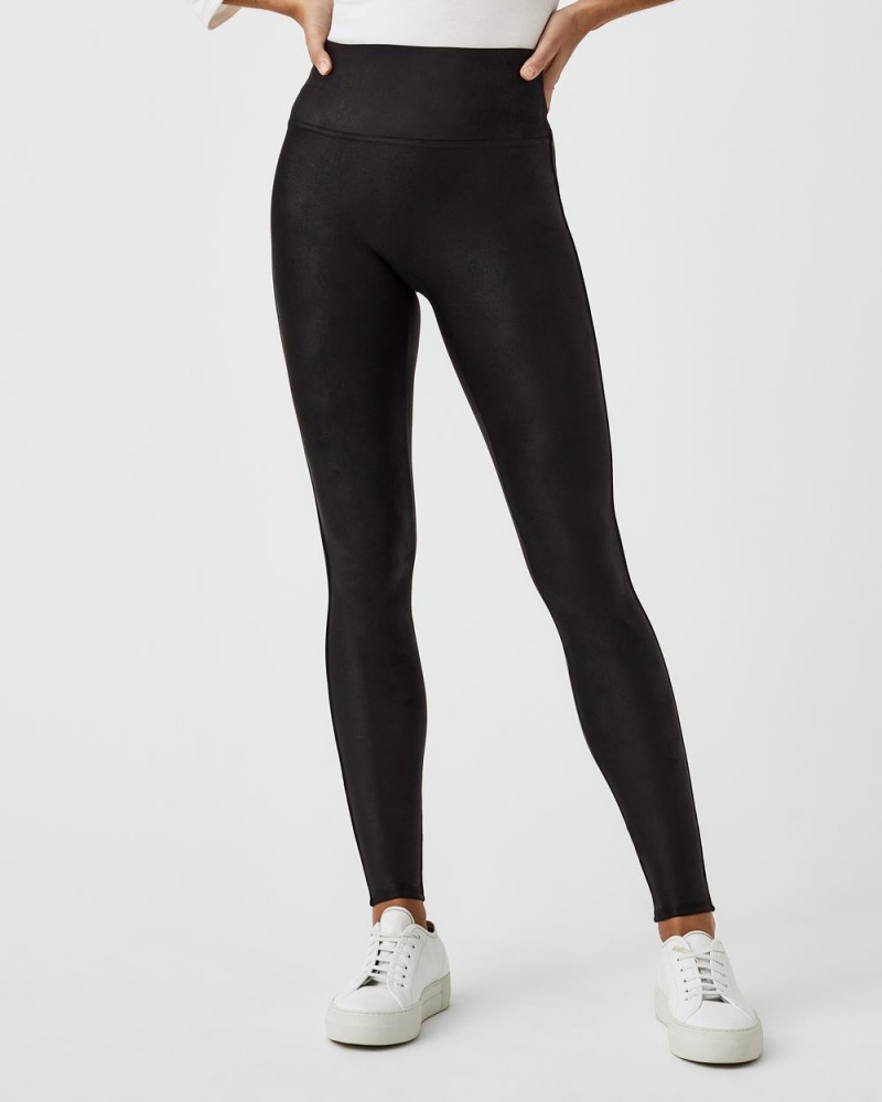 Spanx Faux Leather Fleece-Lined Leggings Black | BKLMIDH-37