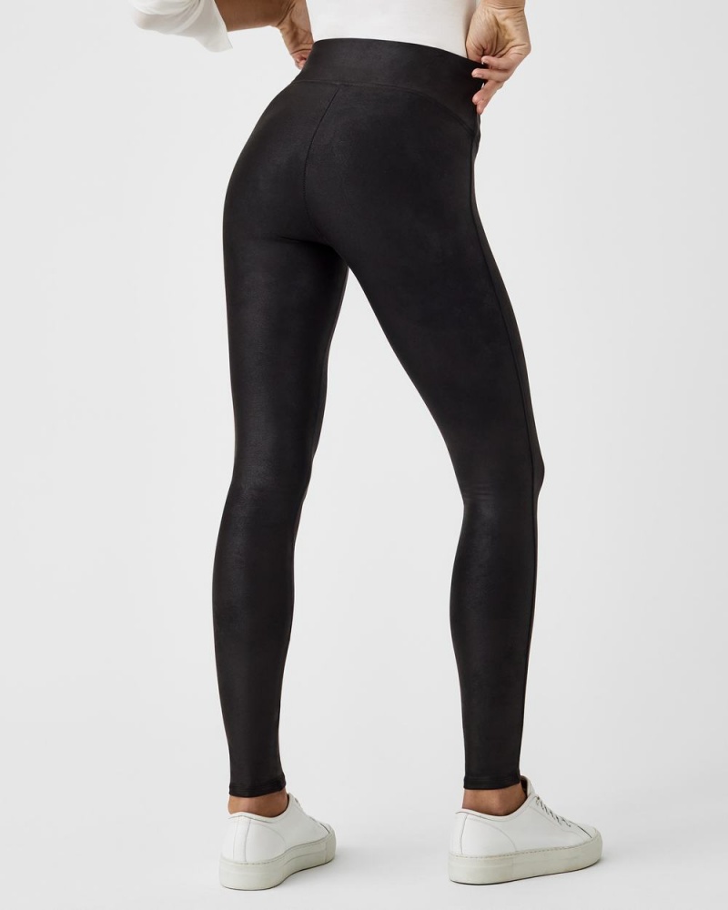 Spanx Faux Leather Fleece-Lined Leggings Black | BKLMIDH-37