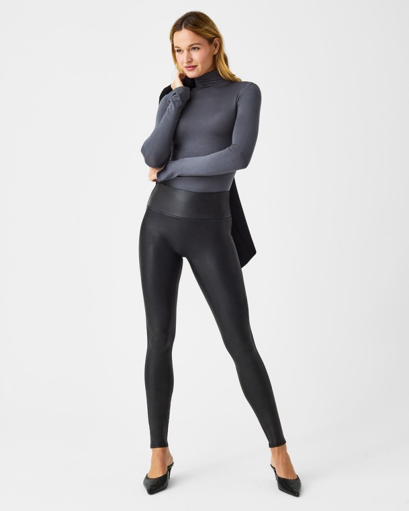 Spanx Faux Leather Leggings Black | XJIFZBN-02