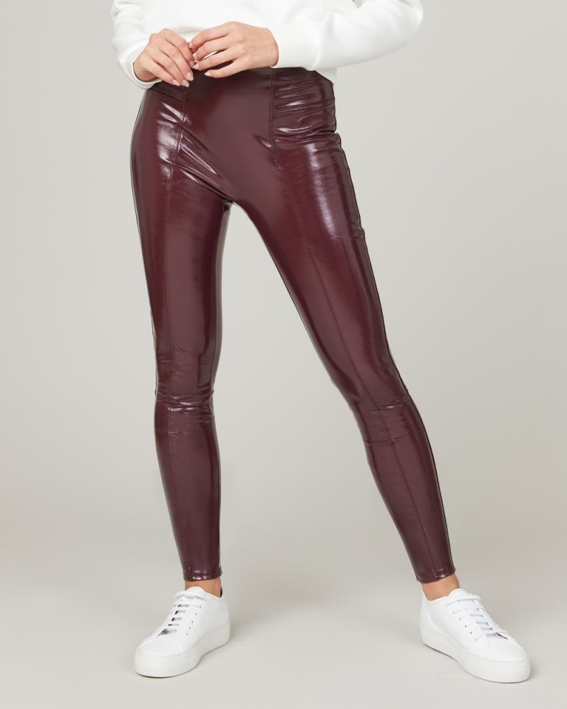 Spanx Faux Patent Leather Leggings Burgundy | AFRMKVP-29