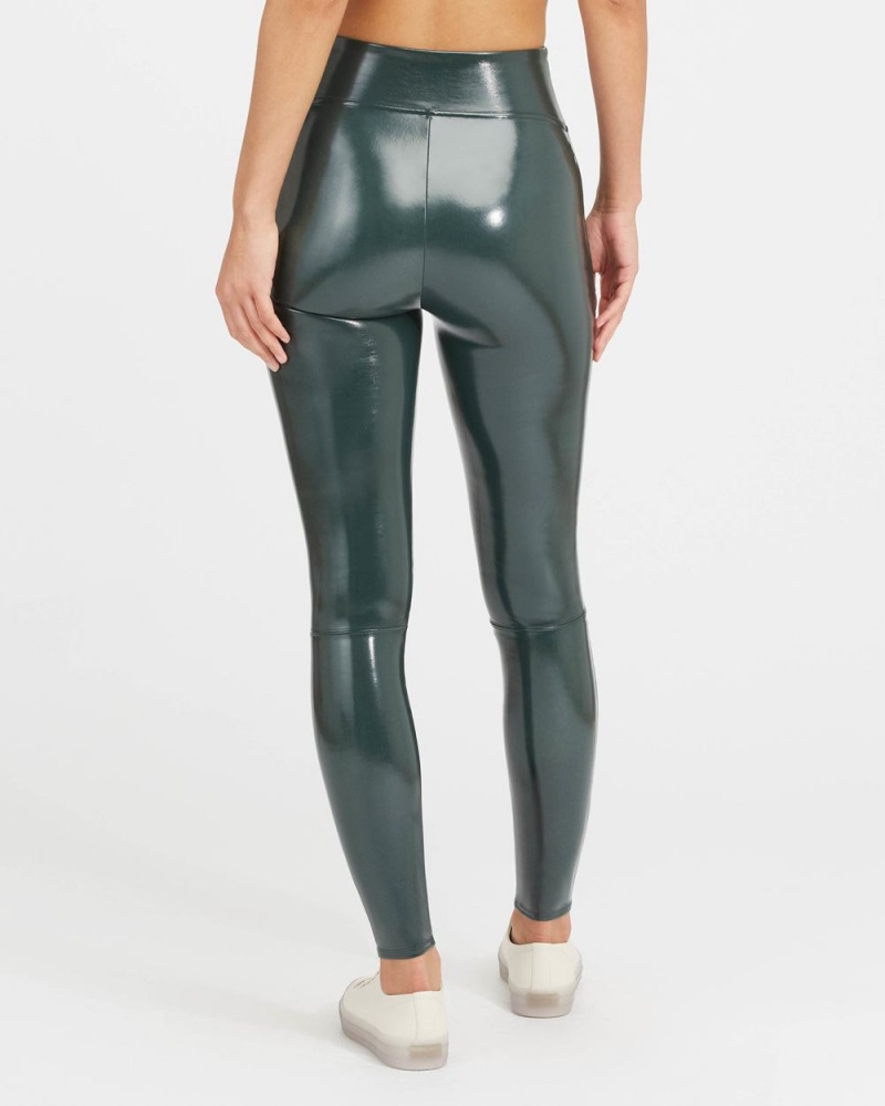 Spanx Faux Patent Leather Leggings Deep Green | ELTWBPC-93