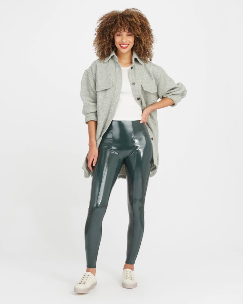 Spanx Faux Patent Leather Leggings Deep Green | ELTWBPC-93