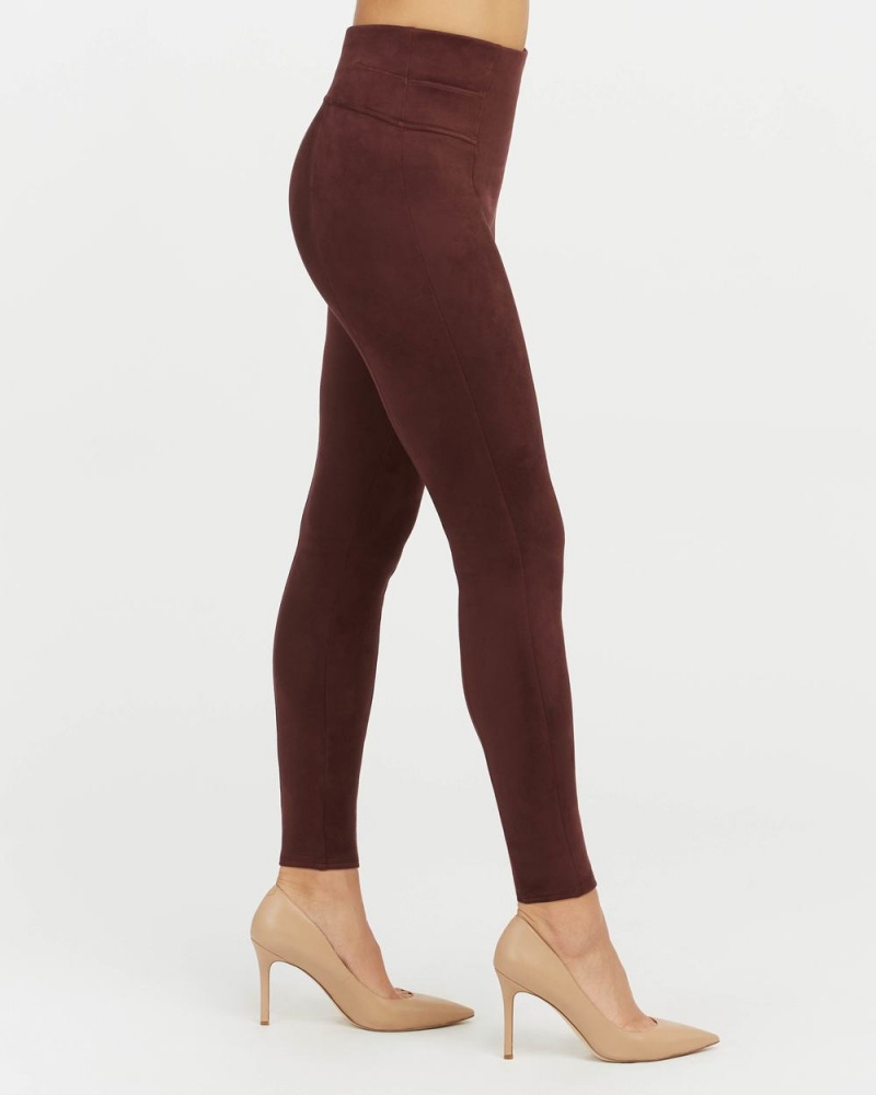 Spanx Faux Suede Leggings Burgundy | ZMCBQWU-82