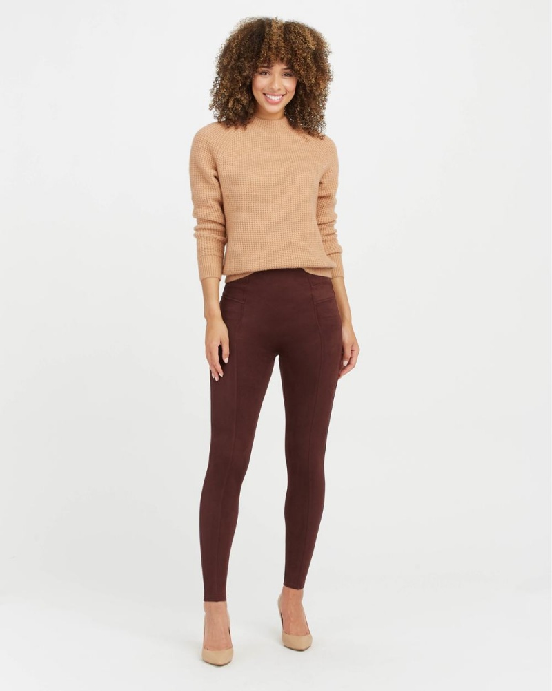 Spanx Faux Suede Leggings Burgundy | ZMCBQWU-82