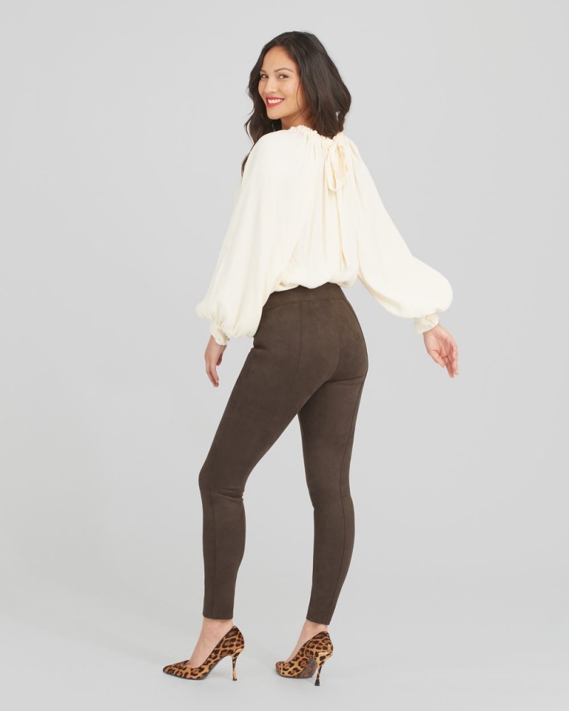 Spanx Faux Suede Leggings Chocolate Brown | VNWTECS-53