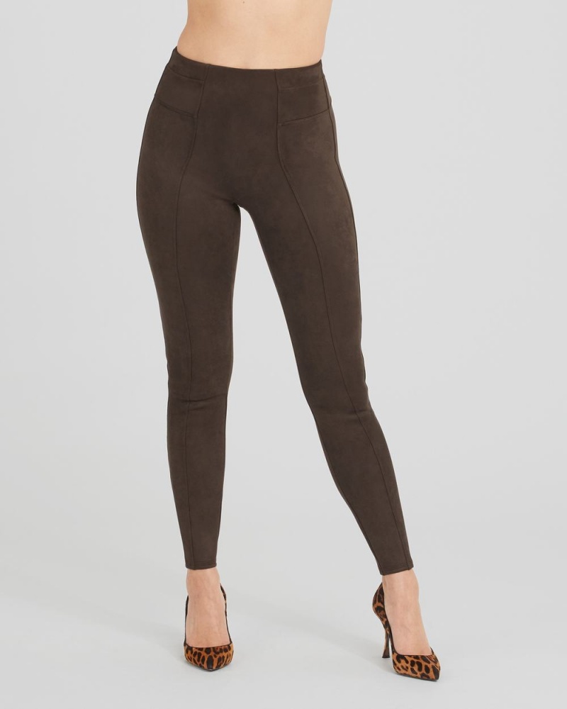 Spanx Faux Suede Leggings Chocolate Brown | VNWTECS-53