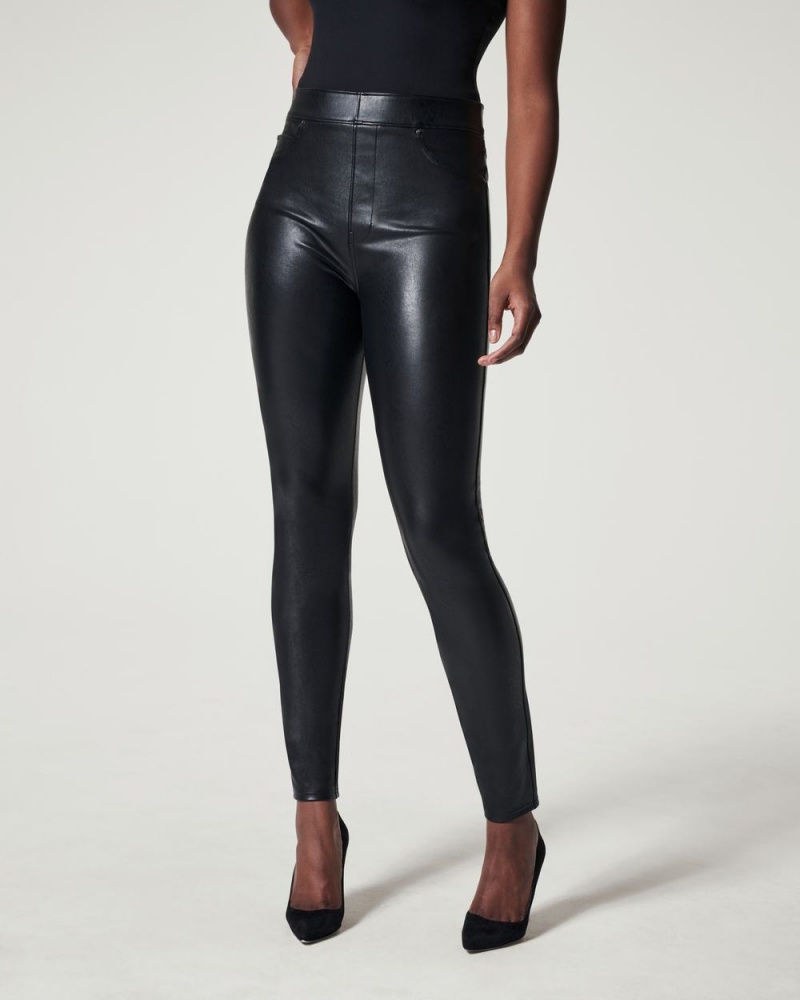 Spanx Leather-Like Ankle Skinny Pant Black | DTACLMU-75