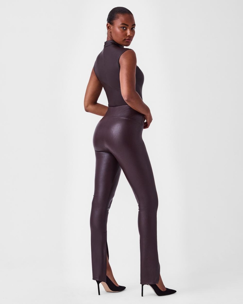 Spanx Leather-Like Front Slit Skinny Pink Chocolate | JTUSLRZ-68