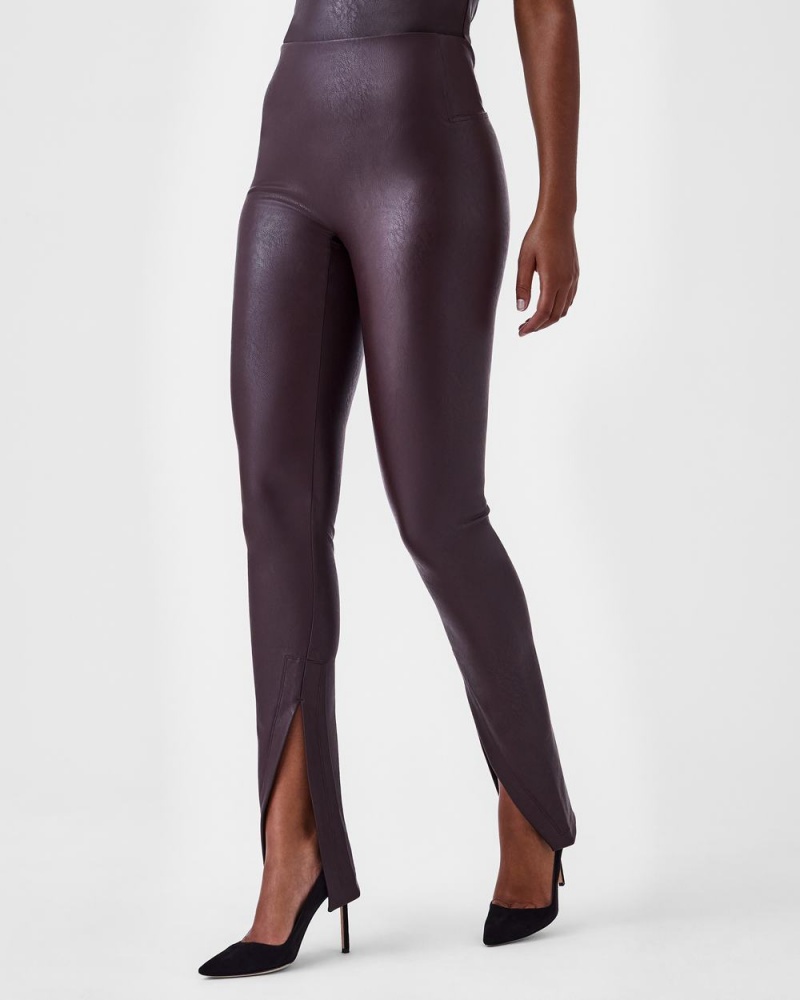 Spanx Leather-Like Front Slit Skinny Pink Chocolate | JTUSLRZ-68