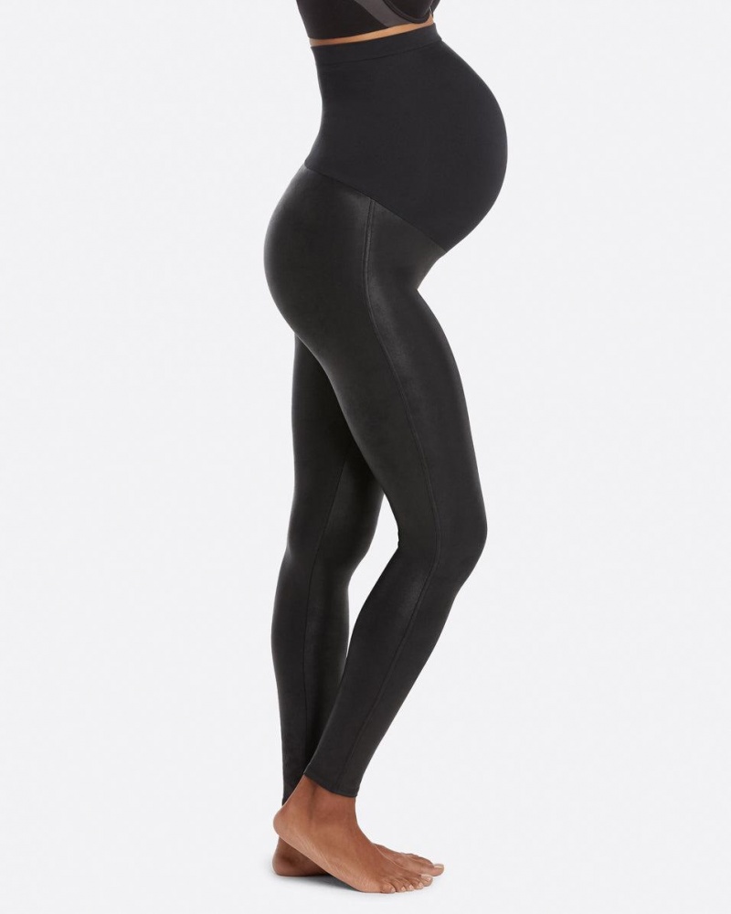 Spanx Mama Faux Leather Leggings Black | GCBVMWY-62