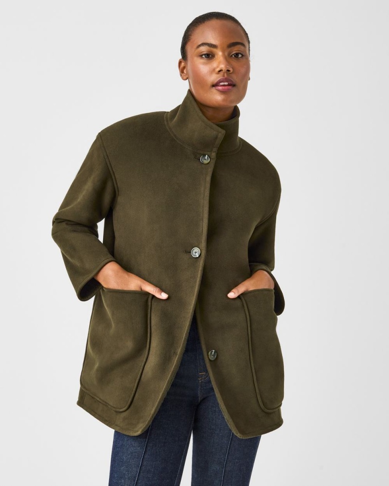 Spanx Reversible Suede Sherpa Jacket Green | TLDPMKO-42