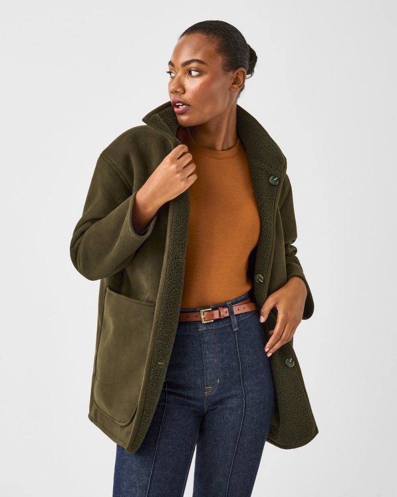 Spanx Reversible Suede Sherpa Jacket Green | TLDPMKO-42