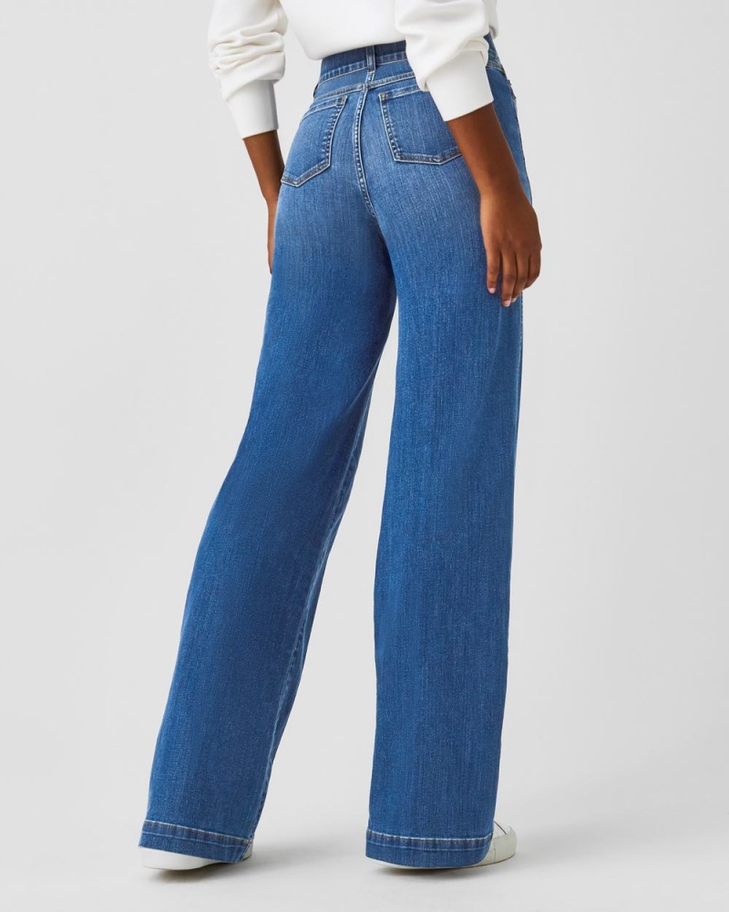 Spanx Seamed Front Wide Leg Jeans Indigo | ATCDGBN-73