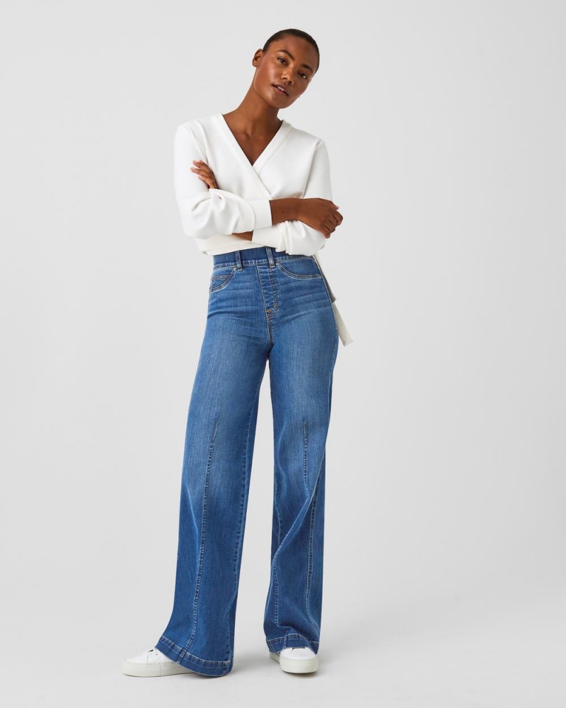 Spanx Seamed Front Wide Leg Jeans Indigo | ATCDGBN-73