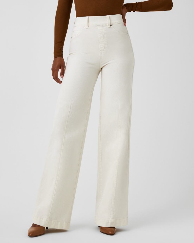 Spanx Seamed Front Wide Leg Jeans White | EQHJWKB-67