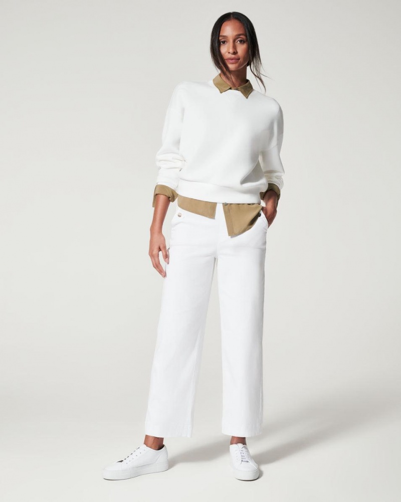 Spanx Stretch Twill Cropped Wide Leg Pant White | QVRDXUA-72