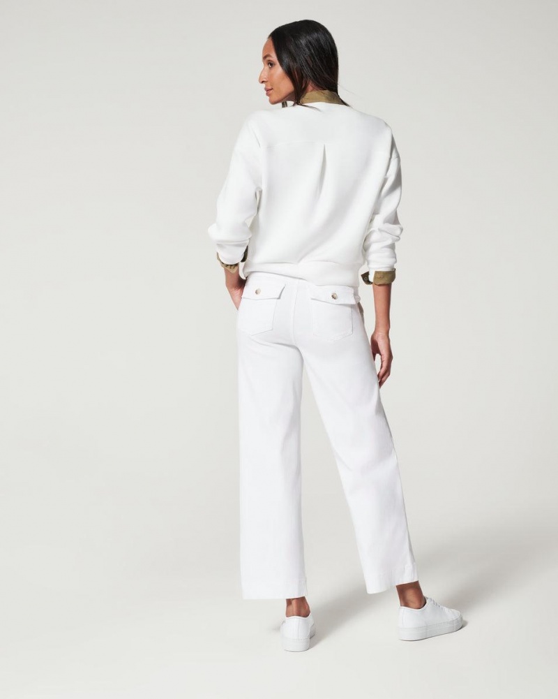 Spanx Stretch Twill Cropped Wide Leg Pant White | QVRDXUA-72