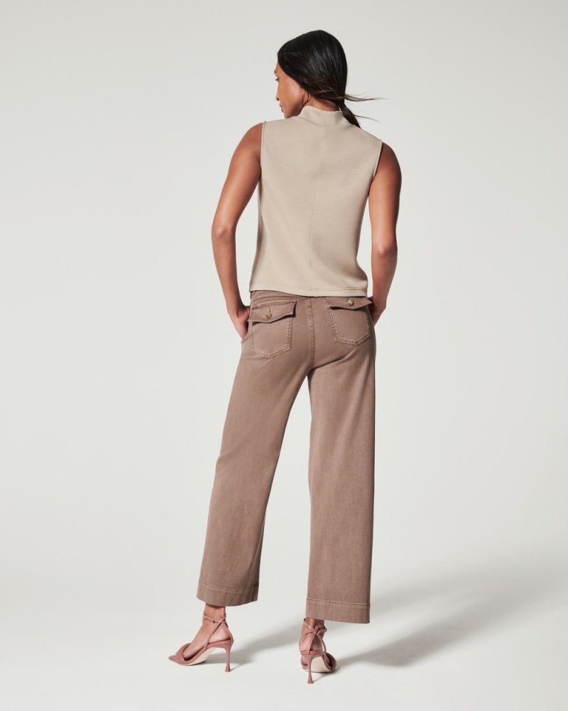 Spanx Stretch Twill Cropped Wide Leg Pant Khaki | CROSTUY-12