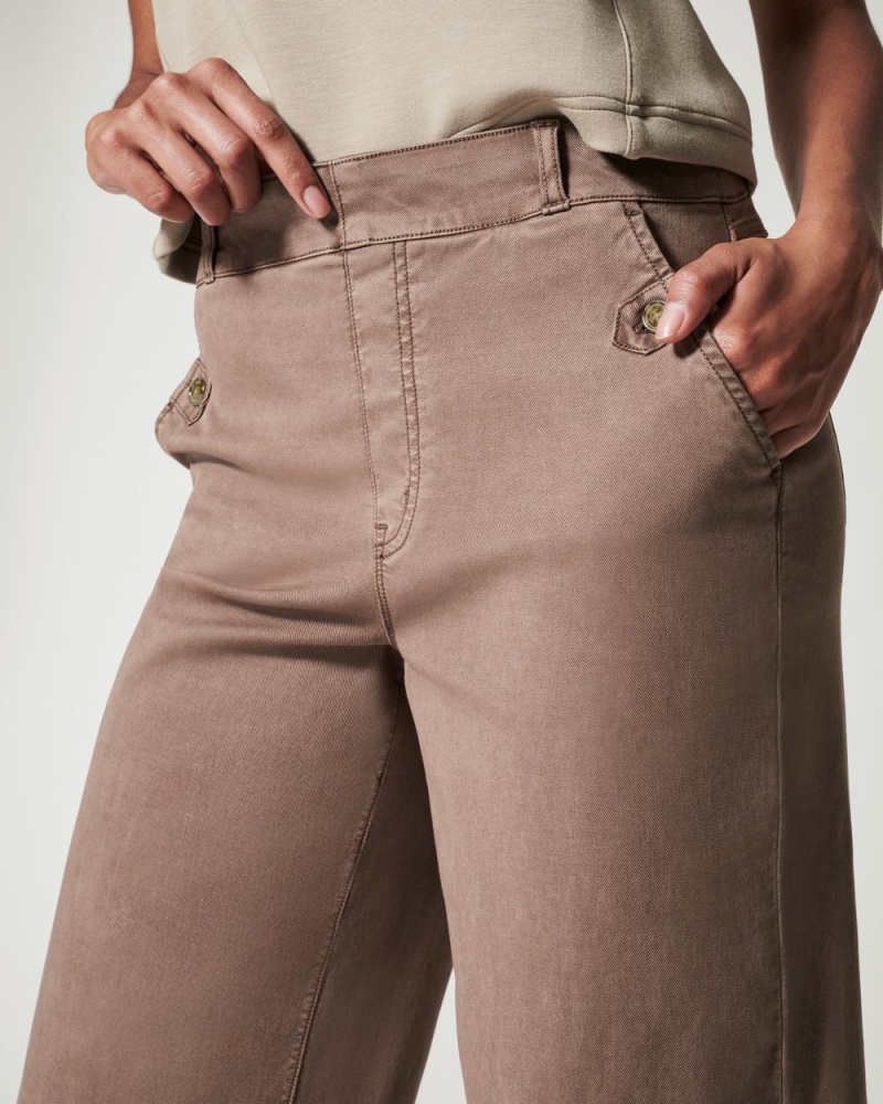 Spanx Stretch Twill Cropped Wide Leg Pant Khaki | CROSTUY-12