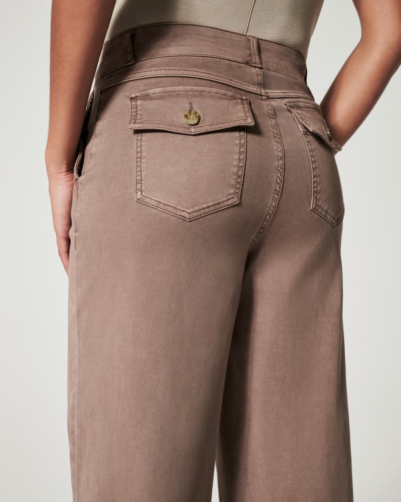 Spanx Stretch Twill Cropped Wide Leg Pant Khaki | CROSTUY-12