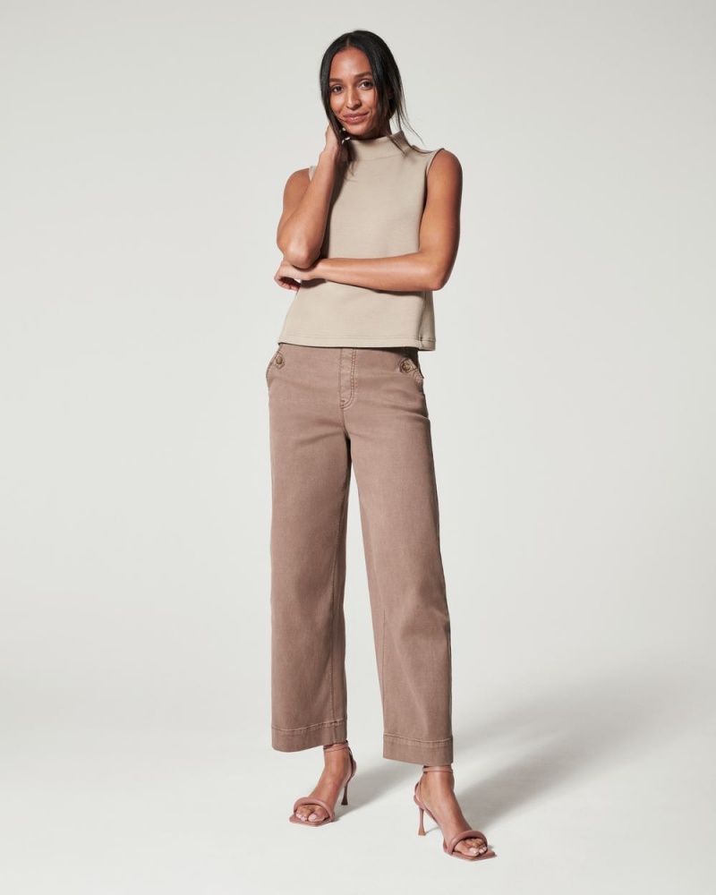 Spanx Stretch Twill Cropped Wide Leg Pant Khaki | CROSTUY-12