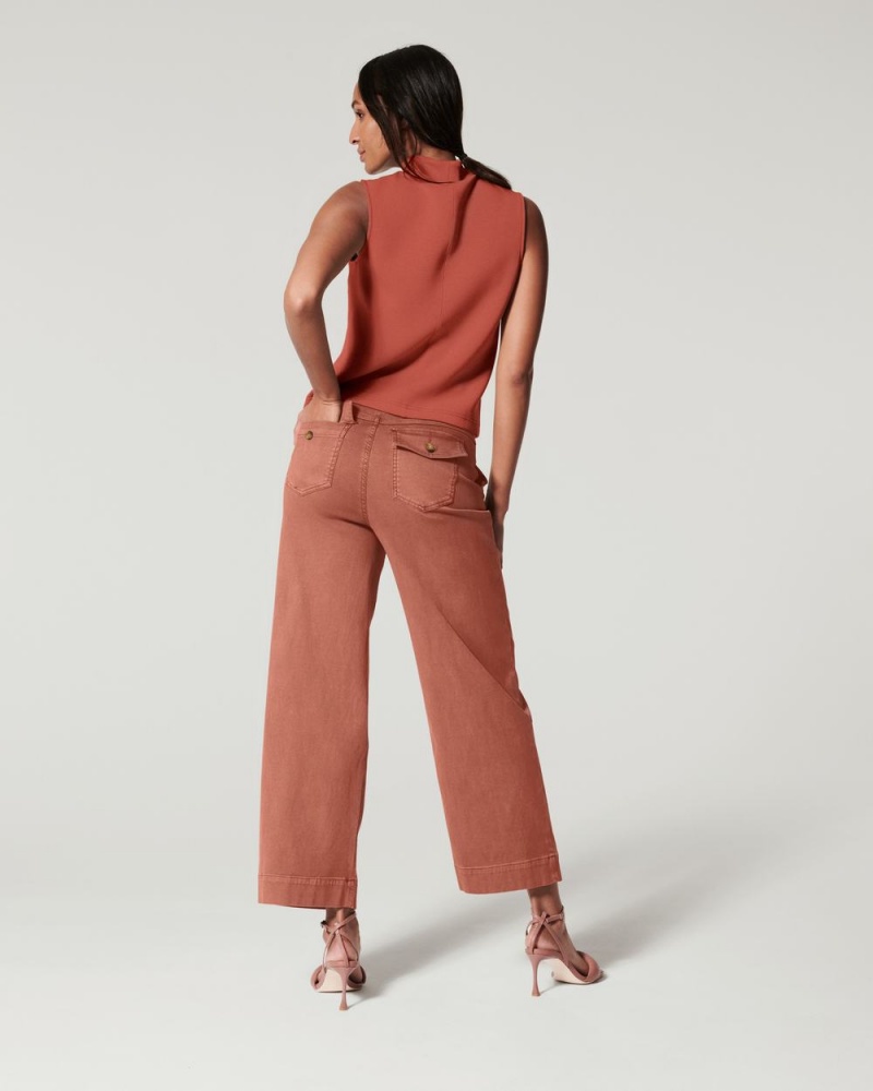 Spanx Stretch Twill Cropped Wide Leg Pant Brown | HSIZQRY-84