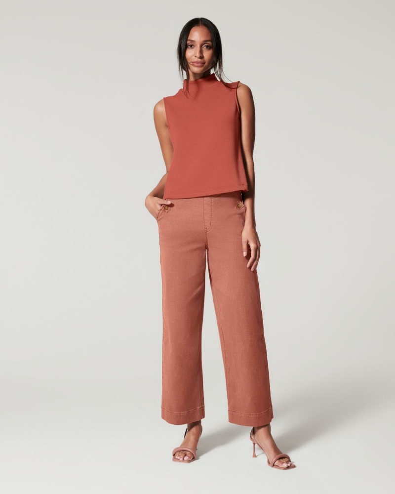 Spanx Stretch Twill Cropped Wide Leg Pant Brown | HSIZQRY-84