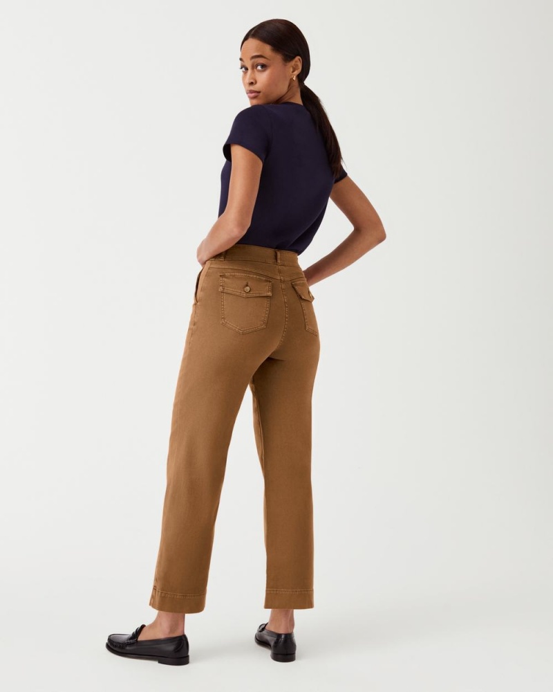 Spanx Stretch Twill Cropped Wide Leg Pant Brown | NMCLAGY-85