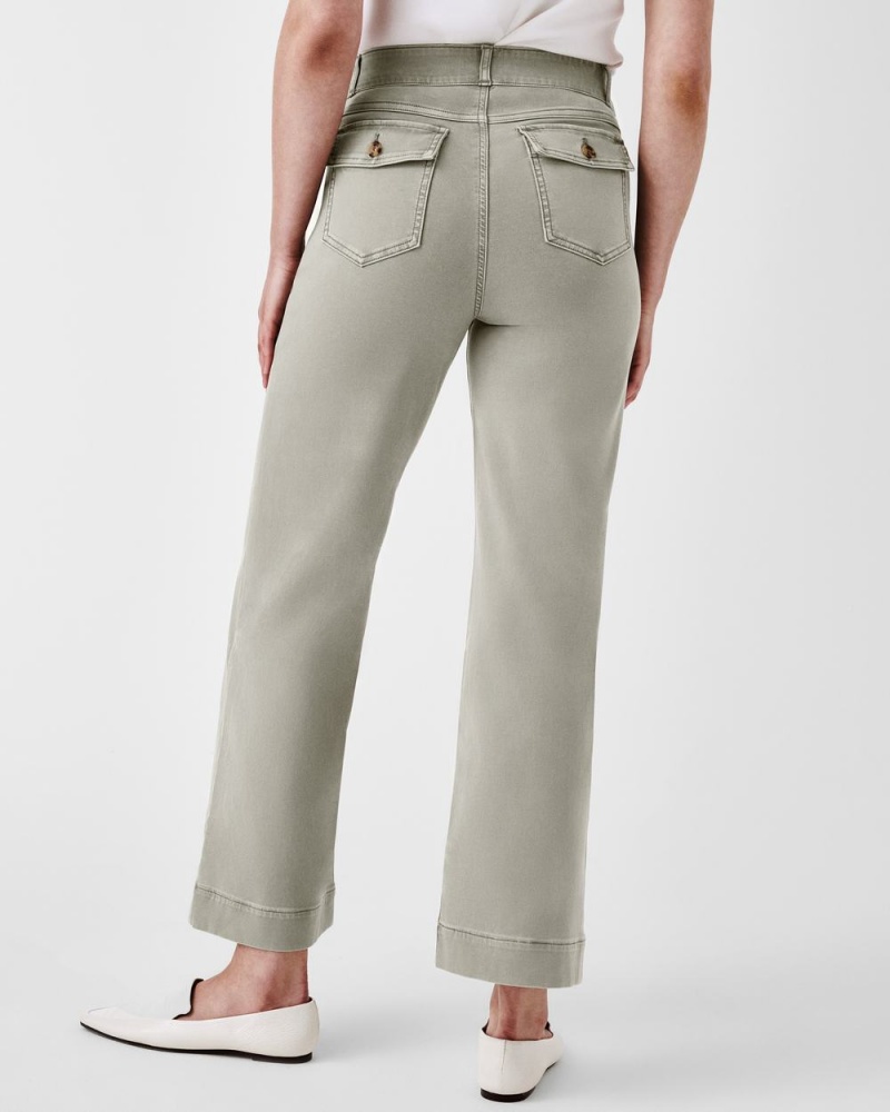 Spanx Stretch Twill Cropped Wide Leg Pant Olive | CKBDQLM-45