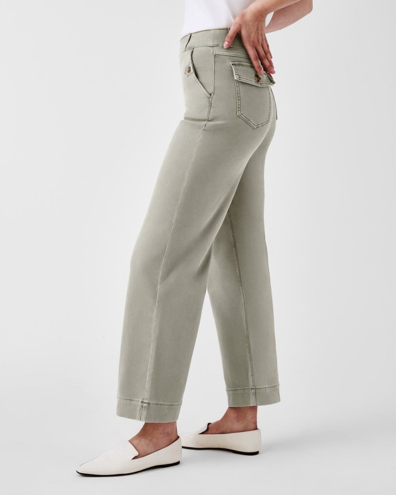 Spanx Stretch Twill Cropped Wide Leg Pant Olive | CKBDQLM-45