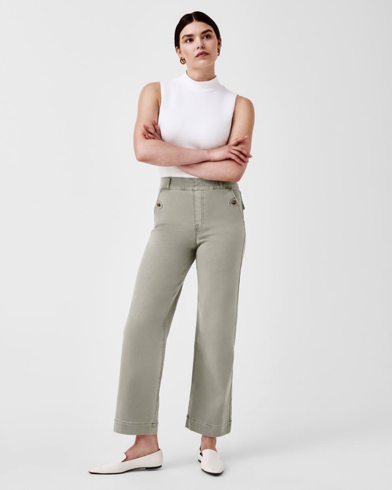 Spanx Stretch Twill Cropped Wide Leg Pant Olive | CKBDQLM-45