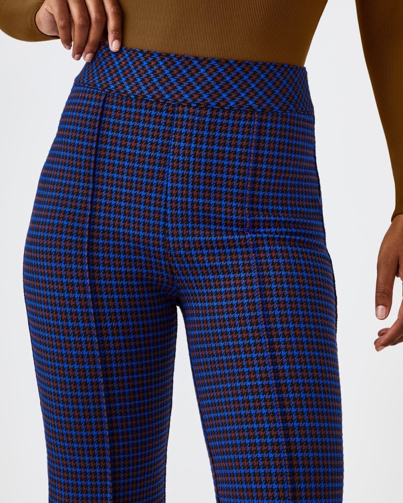 Spanx The Perfect Pant, Hi-Rise Flare in Houndstooth Jacquard Blue / Brown | CTNSPHL-74