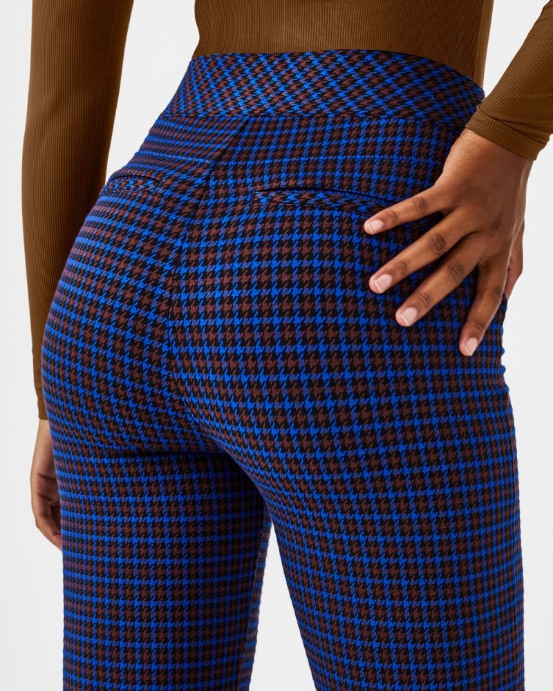 Spanx The Perfect Pant, Hi-Rise Flare in Houndstooth Jacquard Blue / Brown | CTNSPHL-74