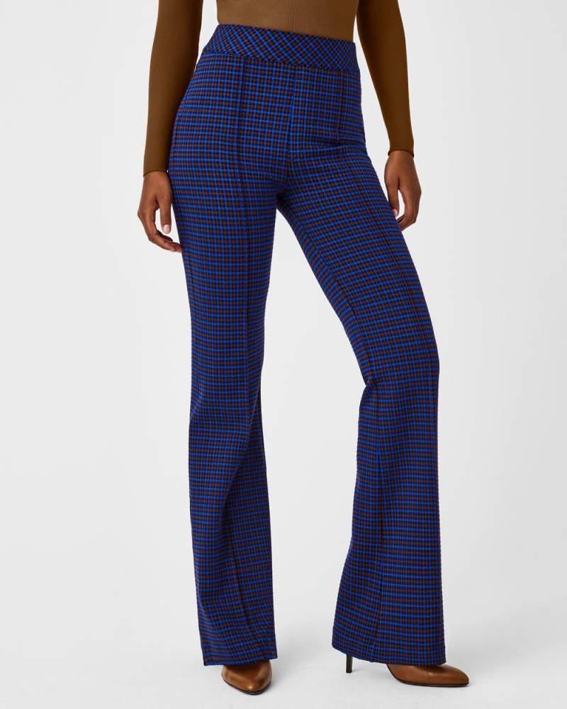 Spanx The Perfect Pant, Hi-Rise Flare in Houndstooth Jacquard Blue / Brown | CTNSPHL-74