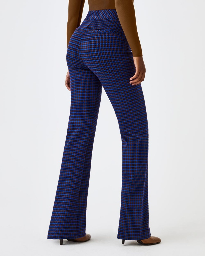 Spanx The Perfect Pant, Hi-Rise Flare in Houndstooth Jacquard Blue / Brown | CTNSPHL-74