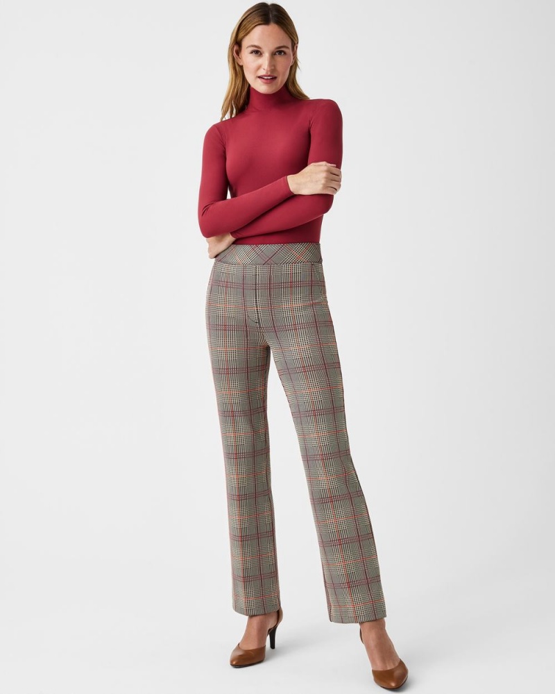 Spanx The Perfect Pant, Kick Flare in Orange Pop Plaid Jacquard Orange | KTVFXSI-42