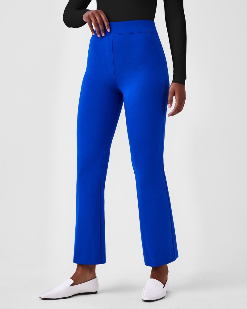 Spanx The Perfect Pant, Kick Flare in Orange Pop Plaid Jacquard Blue | NWATYEB-17