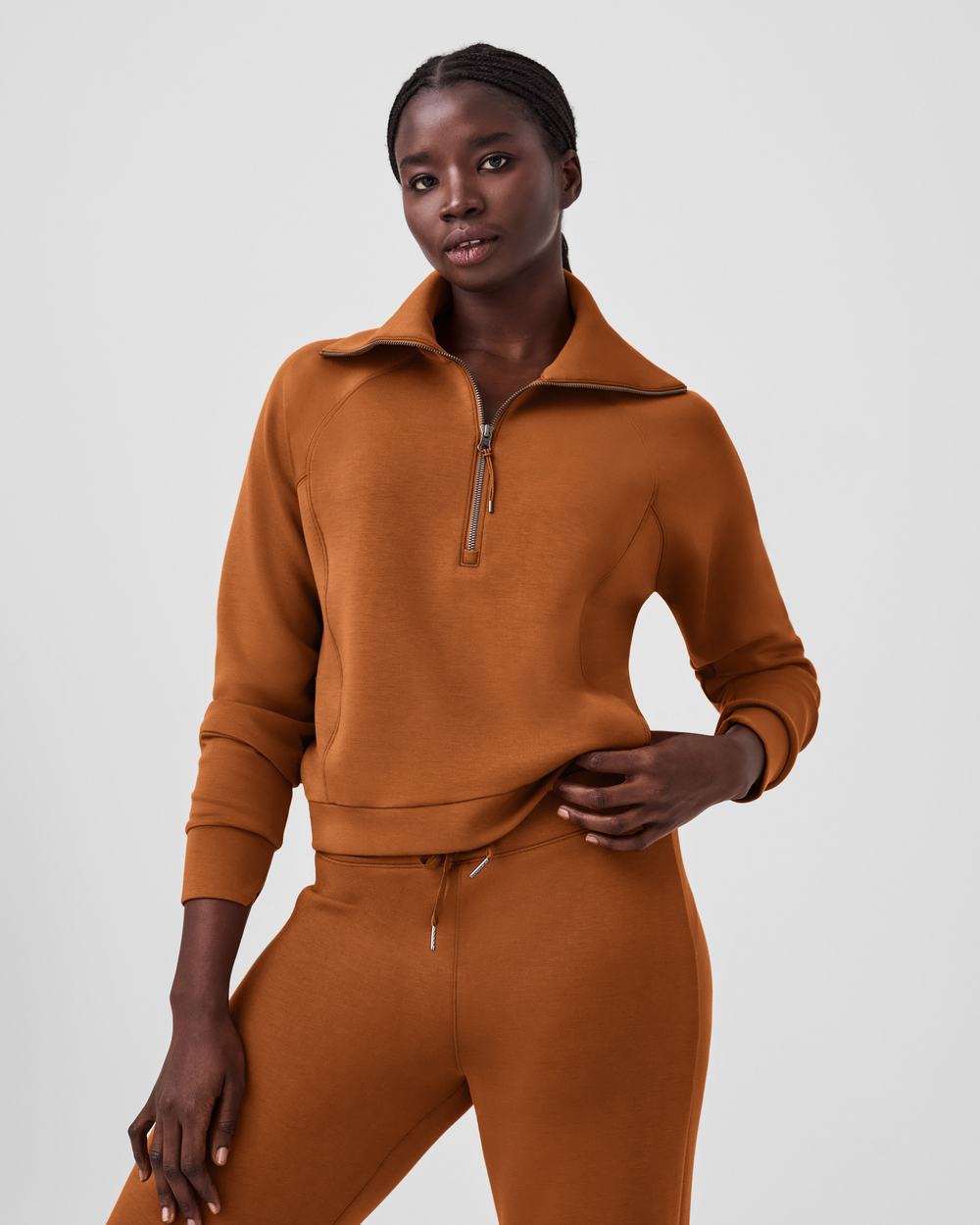 Spanx AirEssentials Half Zip Brown | PDYORNJ-65