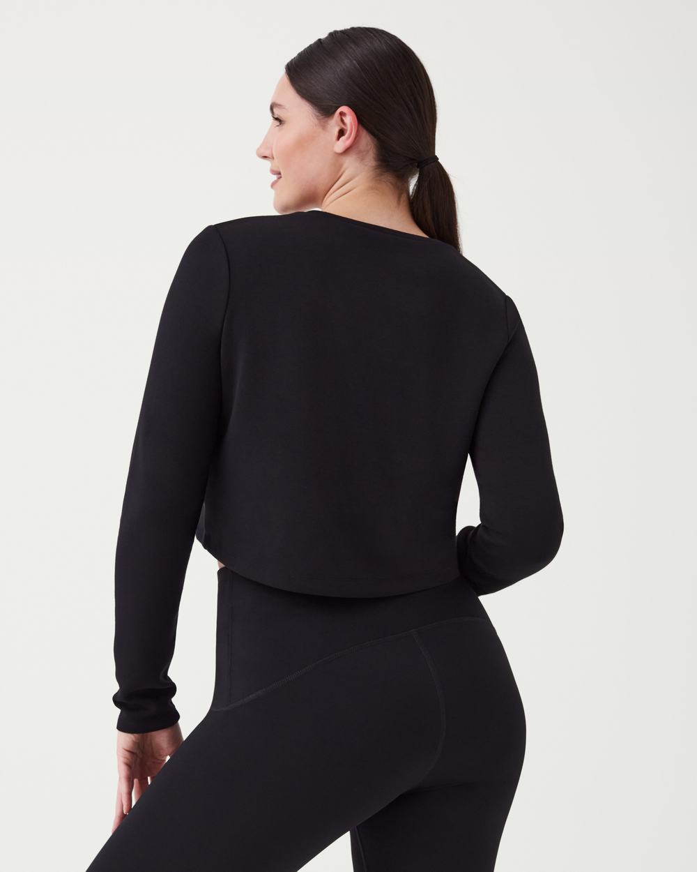 Spanx AirEssentials Cropped Long Sleeve Top Black | OJXRZMW-64